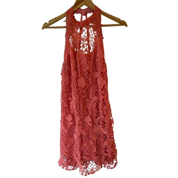 Free People Snowdrop Coral Lace Trapeze Mini Halter Dress Orange Women's Size S - Picture 3 of 10